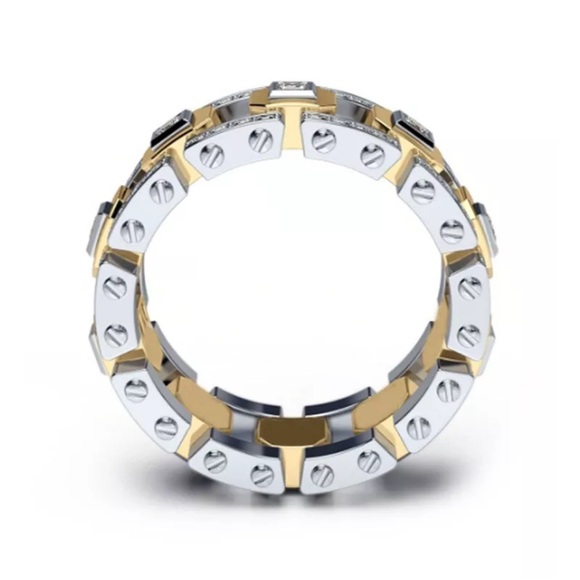 New Fashion Big Male Cz Stone Yellow Gold Color Hollow Large Wedding Ring Size 9 - Picture 7 of 13